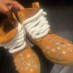 Embellished Tan Boots with Colorful Gems